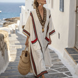 Dámské šaty Bohemian Maxi Kaftan – bílý vyšívaný plážový zahalovací styl