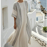 Dámské proužkované Maxi Kaftan šaty – Ivory Black, uvolněný letní styl